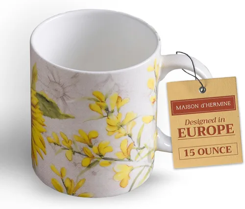 Vista 10 de Maison d' Hermine Taza de café con asas, tazas de porcelana fina de hueso, paquete de una taza de té para bebidas calientes, capuchino, latte