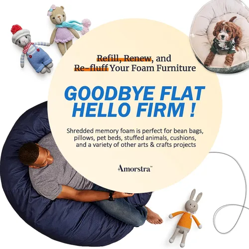 Vista 3 de Relleno de espuma viscoelástica triturada de 5 libras, material de relleno otomano para cojines de sofá, cojines, cama de perro y relleno de puf