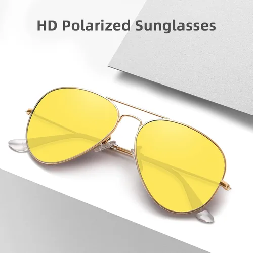 Vista 7 de MEETSUN Aviator Night Vision Driving Glasses Anti Glare Polarized Nighttime Glasses HD Yellow Lens