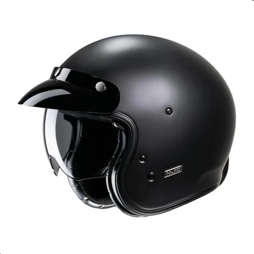 Vista 2 de HJC V31 Casco de motocicleta de cara abierta sólida con visera IS-10, aprobado por DOT (negro semi plano, XL)