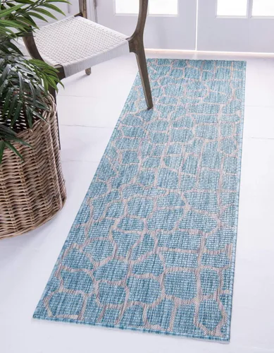Vista 19 de Unique Loom Outdoor Safari Collection - Alfombra de área - Jirafa (2' x 6' 1" camino, azul/gris)