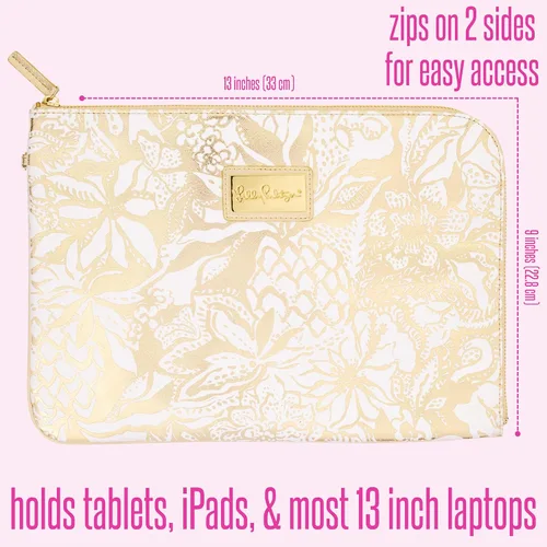 Vista 5 de Lilly Pulitzer Funda acolchada Tech con pequeña bolsa con cremallera para accesorios, bonita funda para laptop para mujer, bolsa para tableta