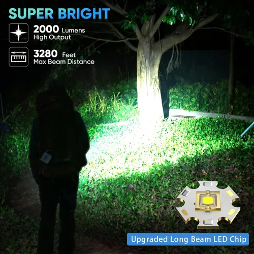 Vista 2 de Linternas LED recargables con luz lateral y pantalla de alimentación digital, 5 modos de iluminación súper brillante con luz de trabajo COB