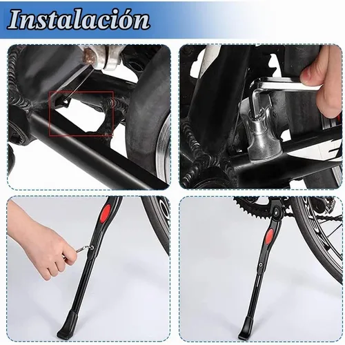 Vista 6 de Mesee Soporte de bicicleta de aleación de aluminio ajustable, soporte lateral para bicicleta, ajuste de 24 pulgadas, 26 pulgadas, neumático