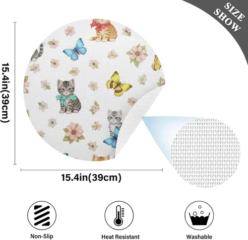 Vista 4 de Playful Kittens Table Placemat, Non Slip Heat Resistant Dinner Mat for Kitchen one sizex4