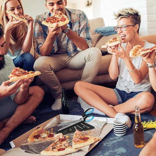 Vista 7 de Tijeras de pizza Cortador de pizza con cuchilla de acero inoxidable desmontable y mango Servidor de rebanadora de pizza con espátula Multifuncional