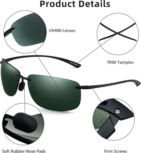 Vista 6 de JIM HALO Lentes de sol deportivos para hombres y mujeres, TR90 sin montura para correr, pescar, ciclismo, conducción
