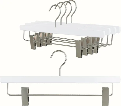 Vista 8 de MAWA by Reston Lloyd, Percha de madera europea, percha de madera de haya con clips ajustables para pantalones, gancho dorado giratorio, acabado