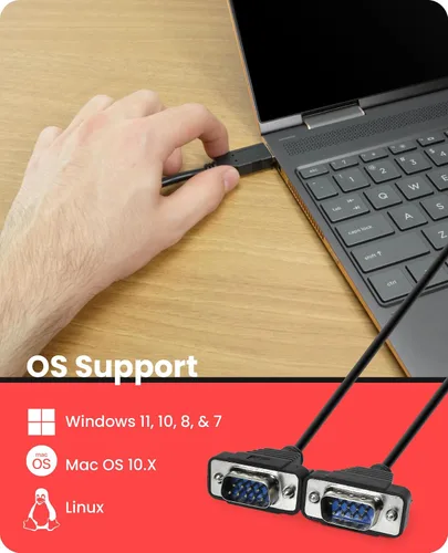 Vista 4 de Gearmo Cable adaptador serie RS-232 de 2 puertos a USB, chipset FTDI, longitud de 5 pies, protección ESD, compatible con Windows/macOS/Linux