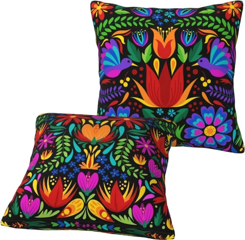 Vista 3 de Paquete de 2 fundas de almohada mexicanas de 18 x 18 pulgadas para sofá, Día de los Muertos, decoración del Cinco de Mayo