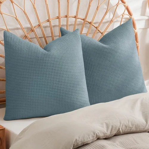 Vista 45 de PHF Funda de almohada 100% algodón con tejido de gofre, 22 x 22 pulgadas, sin relleno, paquete de 2 elegantes fundas de almohada cuadradas