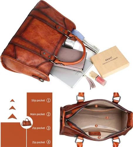 Vista 7 de Iswee Bolso de mano para mujer, bolso de hombro genuino, bolsos de cuero Hobo, bolsos cruzados, bolso vintage
