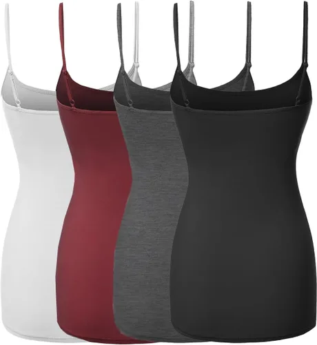Vista 2 de Made by Emma Camiseta básica de tirantes delgados ajustables para mujer (4 unidades)
