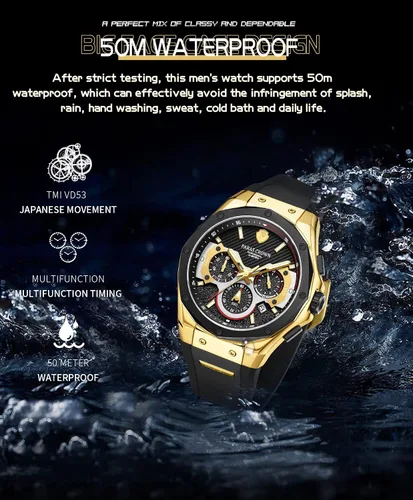 Vista 7 de Paras Crown Watch for Men Tonneau Waterproof Quartz Luxury Chronograph Analog Men's Wrist Watches