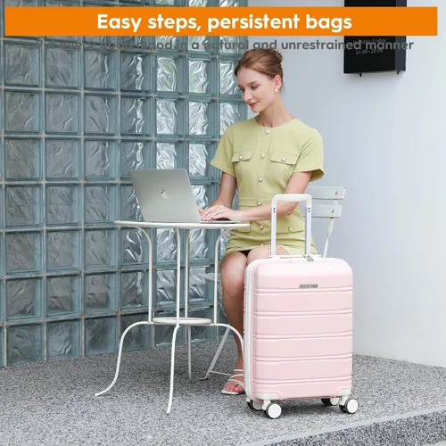 Vista 8 de Joyway Equipaje de 5 piezas, equipaje de viaje ligero con cierre TSA, juego de equipaje, maleta con ruedas giratorias para mujer, Rosado