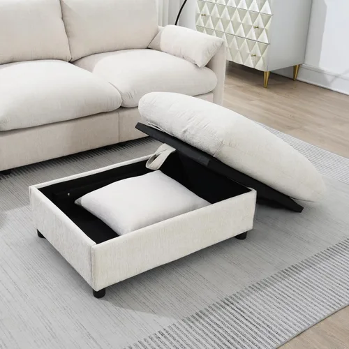 Vista 52 de Moderno sofá modular en forma de U con almohadas para la cintura, sofá cama con diván, sofá tapizado simétrico de felpilla de 6 asientos para sala