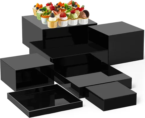 Vista 15 de Leinuosen Juego de 7 Elevadores Grandes para Buffet de 6" a 12" Caja de Exhibición de Acrílico Elevador de Mesa de Postres para Catering Soporte