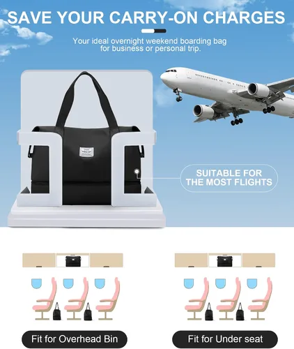 Vista 2 de Bolsa de viaje para mujer, bolsa deportiva para gimnasio, E-Negro