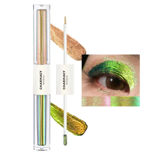 Vista 33 de CHARMACY Sombra de ojos líquida duocroma, aspecto metálico, juego de sombras de ojos con purpurina de larga duración, pigmentos metálicos, secado
