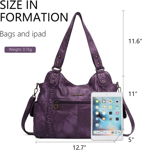 Vista 122 de Angel Barcelo - Bolsa de hombro amplia para mujer, diseño Hobo, cuero lavado