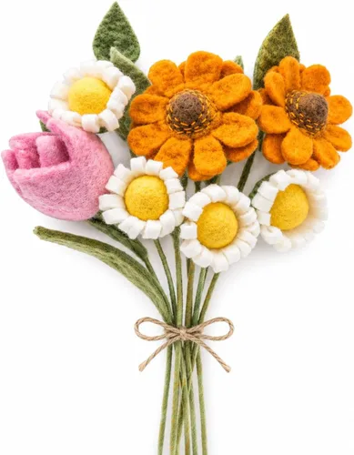 Vista 8 de Glaciart One Ramo de flores artificiales de narciso de fieltro, 5 piezas, reutilizables, lavables y listas para aceite esencial, flores artificiales