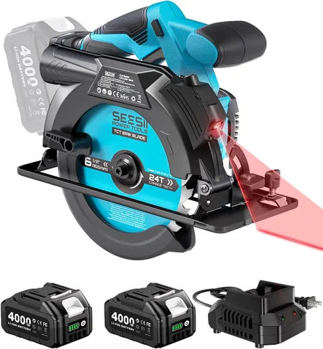 Vista 10 de SEESII Mini sierra circular, 4.8A 4000RPM con cable compacto 4-1/2" sierra