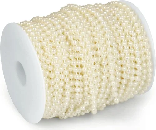 Vista 5 de B&S FEEL Tira de cuentas de perlas de imitación de 5 mm, rollo de hilo de cuentas de perlas para decoración de bodas y fiestas, rollo de 30 metros