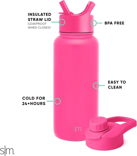 Vista 2 de Simple Modern Botella de agua con pajita y tapa de sorbo, termo de metal de acero inoxidable con aislamiento al vacío Cantimplora reutilizable a
