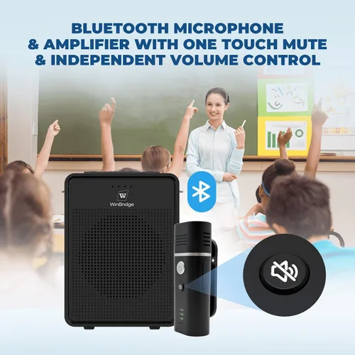 Vista 5 de Amplificador de voz inalámbrico con micrófono de solapa Bluetooth, micrófono portátil profesional con reducción de ruido con altavoz, mini megáfono