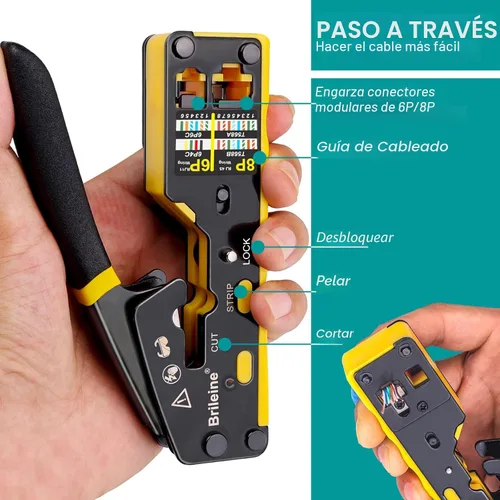 Vista 2 de Brileine Herramienta de Crimpado RJ45 Pasante Crimpador para Conectores RJ45 / Conector de Crimpado Ethernet para Conectores Cat6 Cat6a Cat5 Cat5e