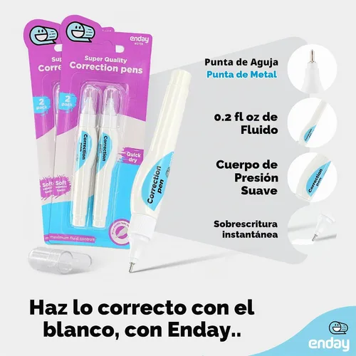 Vista 3 de Emraw Enday Correction Pen (4 unidades) - Líquido corrector de 0.2 onzas líquidas (0.2 fl oz) con punta de metal líquido corrector blanco.