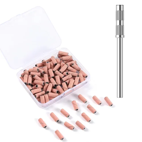 Vista 14 de 100 piezas de bandas pequeñas de lijado de uñas para taladro de uñas, bits mini de 3.1mm de mandril de lijado de uñas de grano 80 para uñas