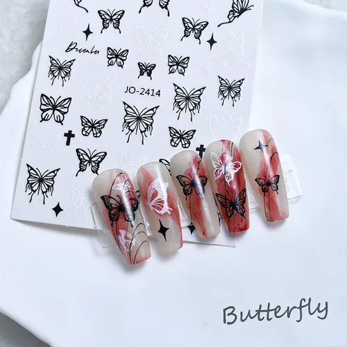 Vista 5 de Calcomanías de arte de uñas de mariposas, diseños de calcomanías autoadhesivas de mariposa 3D, calcomanías de transferencia de uñas de mariposa