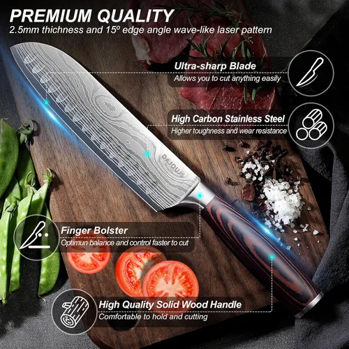 Vista 4 de Juego de cuchillos de cocina con bloque – Juego de 6 cuchillos de chef, 5 piezas de acero inoxidable de alto carbono – Cuchillos afilados con un