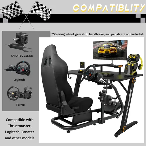 Vista 7 de Marada Simulator Racing Wheel Stand (Cockpit 56) Adjustable Fit for Logitech G25 G27 G29 G920 Thrustmaster T80 T150 Fanatec with Black Racing Seat