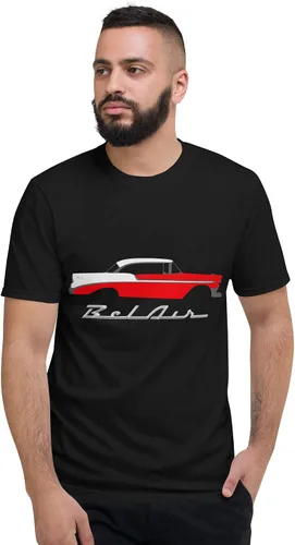 Vista 3 de 1956 Chevy Bel Air Rojo Antiguo Coche Coleccionista Cars 56 Belair Camiseta de manga corta