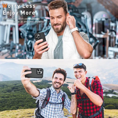 Vista 7 de Xmon Funda magnética para iPhone 15 Pro [probada contra caídas de grado militar y con MagSafe] Protector de pantalla de vidrio templado con lente