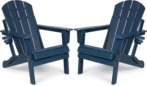 Vista 9 de Silla Adirondack plegable de HDPE, silla de patio al aire libre con soporte para tazas, silla de césped de grano de madera resistente a