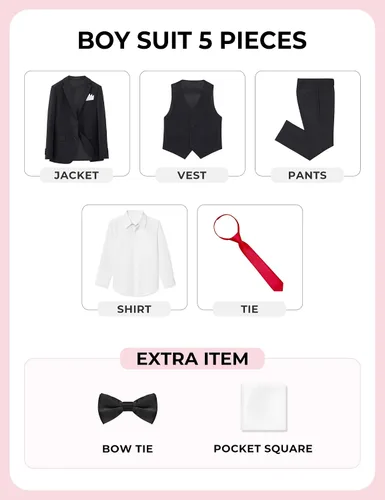 Vista 2 de Marvelous World - Conjunto de traje formal de corte entallado para niños, cintura ajustable