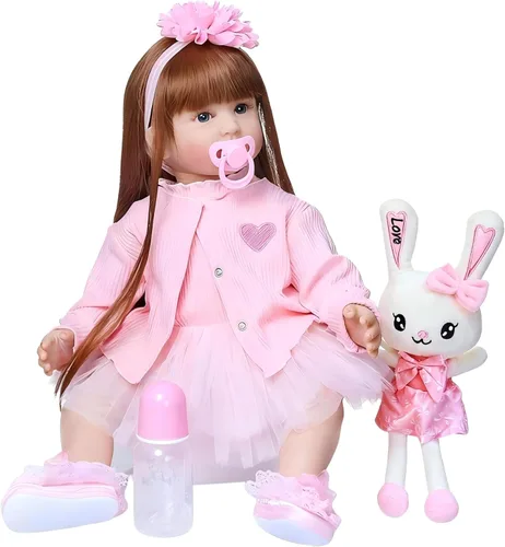 Vista 3 de Pinky 24 pulgadas 24.0 in Lovely Reborn Baby Girl Muñecas bebé realista aspecto vida como muñeca bebé muñeca vinilo silicona pelo largo bebé juguete