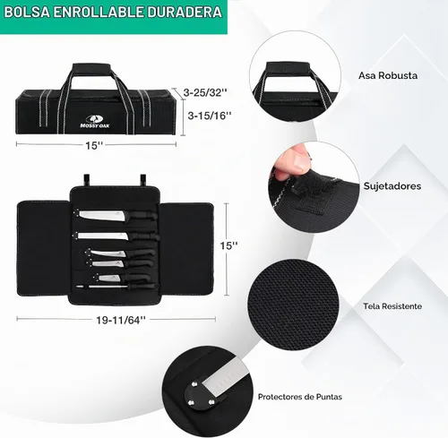 Vista 3 de Mossy Oak Juego de cuchillos de 6 piezas con acero para afilar y bolsa