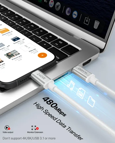 Vista 8 de Cable USB C a USB C de 3 pies, paquete de 2 cables de carga USBC a USBC de 240 W trenzados para iPhone 17 Air 16 15 Pro Max, cable de carga rápida