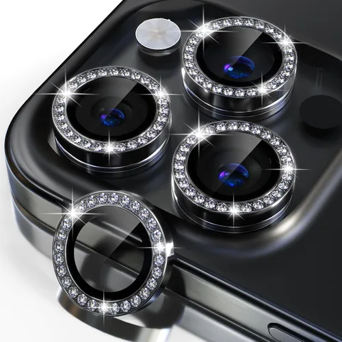 Vista 15 de Misea Compatible con iPhone 16 Pro/iPhone 16 Pro Max, protector de lente de cámara de vidrio templado Ultra-HD, protector de pantalla de anillo Negro