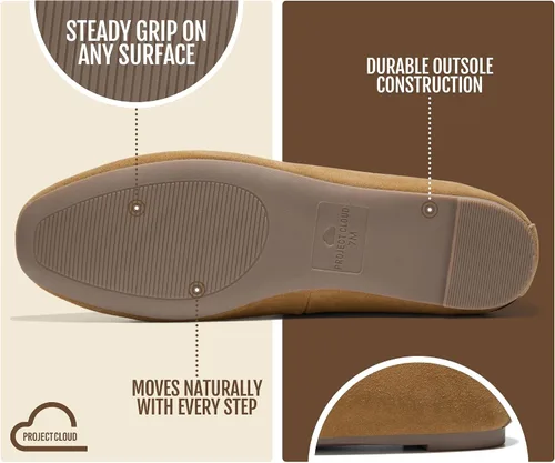 Vista 4 de Project Cloud 100% Cuero Genuino Ballet Flats para Mujer - Zapatos de Mujer Bronceado Gamuza