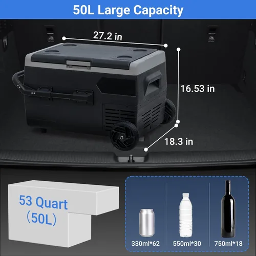 Vista 6 de Smad Refrigerador portátil de coche de 12 voltios -4℉-68℉ Enfriador eléctrico con cesta extraíble y ruedas, soporte de taza de iluminación LED, 53