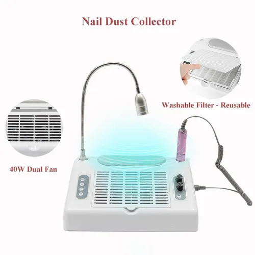 Vista 5 de TFCFL Colector de polvo de uñas 5 en 1, colector de polvo profesional de vacío de uñas + taladro eléctrico de uñas + lámpara de secado de uñas