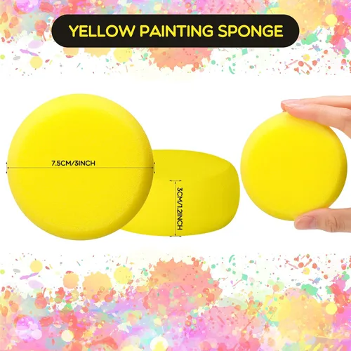 Vista 2 de Zhehao 60 Pcs Round Painting Sponge 3 Inch Yellow Synthetic Artist Sponges for Painting, Crafts, Ceramics, Pottery, Watercolor, Household Use