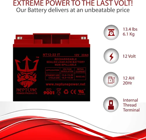Vista 7 de Neptune - Batería de plomo sellada recargable SLA de 12 V, 22 Ah NT-12220, paquete de 2