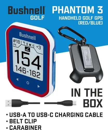 Vista 4 de bushnellgolf Golf Phantom 3 GPS de pendiente de mano, pantalla táctil, clip para cinturón y mosquetón, (azul)