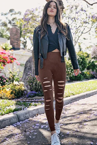 Vista 2 de Leggings rasgados de guerrero para mujer, pantalones de yoga de cintura alta con control de abdomen, pantalones deportivos de entrenamiento
